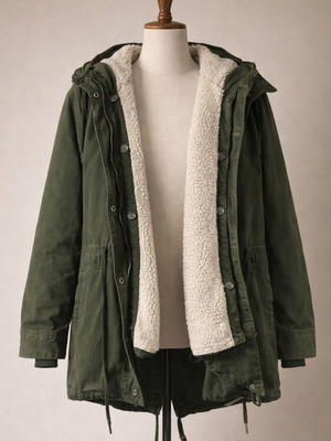 Bershka green parka with fur lining like new, size XS