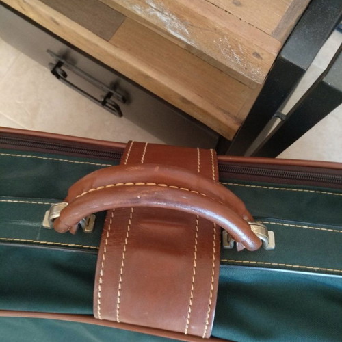 Vintage suitcase from France used with luxury waterproof fabric and leather