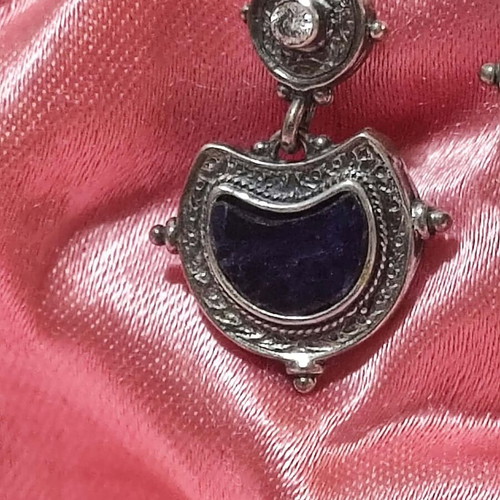 Silver 925 vintage stud earrings with lapis lazuli and zircon
