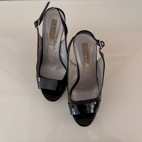 J. Bournazos leather peep-toe slingback sandals used, size 38, black patent