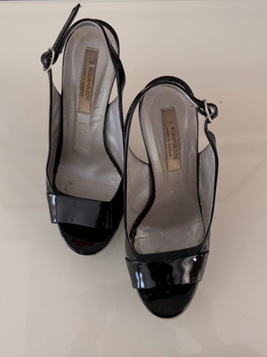 J. Bournazos leather peep-toe slingback sandals used, size 38, black patent