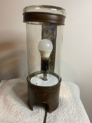 Antique enema used converted into desk or wall lamp