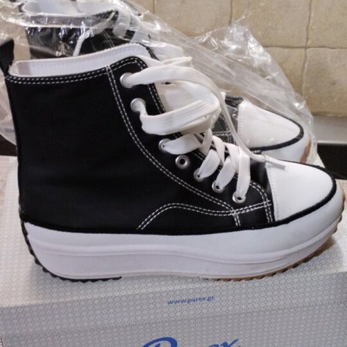 Parex Women's Flatform Boots Black with White Stitching like new, size 38