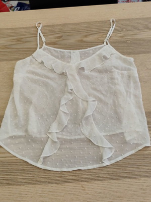 Stradivarius plumeti top with ruffles, white transparent