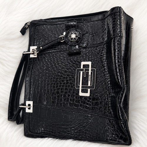 Guess Black Croco Patent Shoulder Bag New