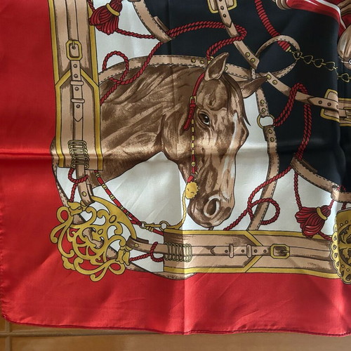 Scarf with horses like new, black and red