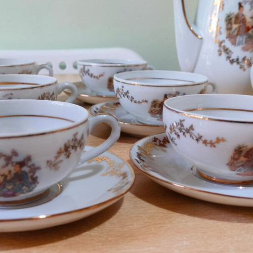 Yamaka Japanese Coffee Set Lithophane Geisha New