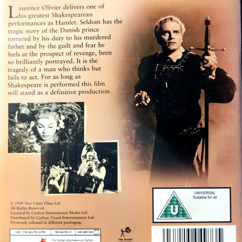 Hamlet DVD used drama movie without subtitles with Laurence Olivier