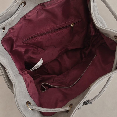 Eco Leather Drawstring Backpack with Burgundy Lining like new, grey