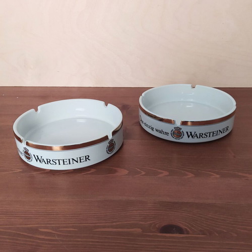 Warsteiner beer ceramic ashtrays used, set of 2, 14.5 cm diameter