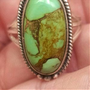 πωλείται από συλλέκτη ορυκτών πολύτιμων λίθων μοναδικό ασημένιο 925 δαχτυλίδι με green copper turquoise no 7,5