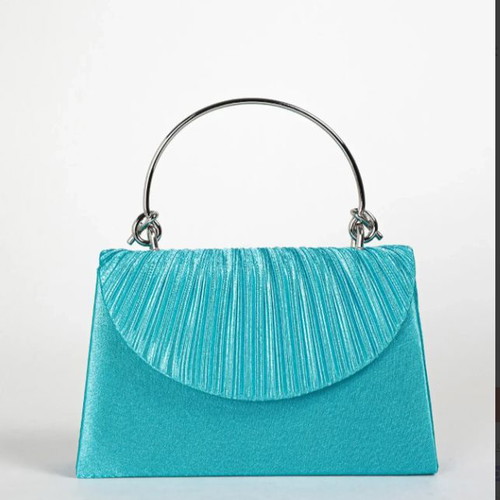 Satin evening bag new in turquoise petrol color