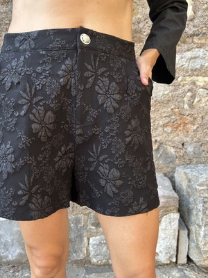 Black floral high-waisted shorts, size L 40 12