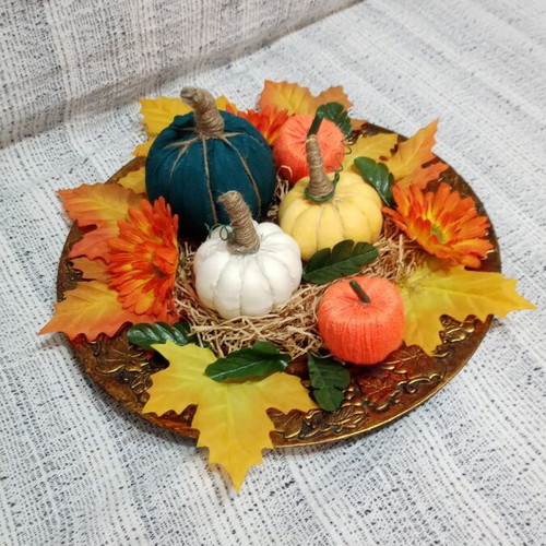 Autumn arrangement with handmade fabric pumpkins set like new