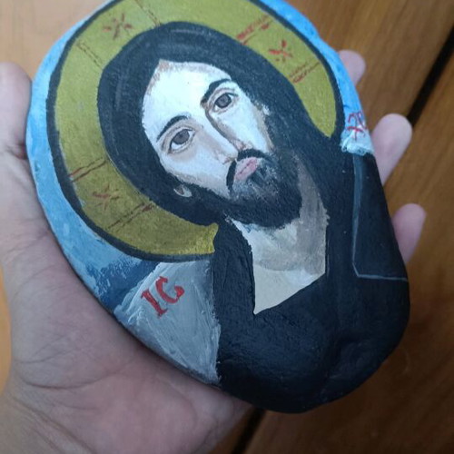 Christ Pantocrator stone new with acrylic paint