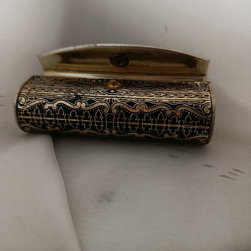 Vintage lipstick case used, Italian with art deco mirror