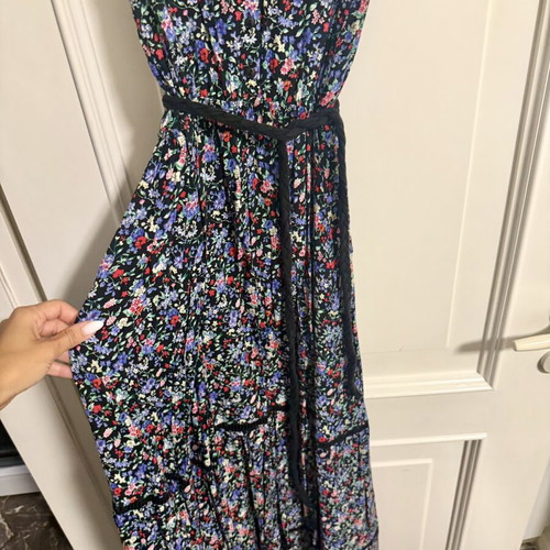 Regalinas maxi dress like new, one size, black floral with lace trim
