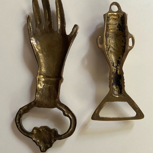 Vintage brass bottle openers used, set of 2 pieces
