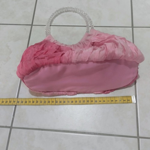 Handbag pink fuchsia fabric with beaded handles