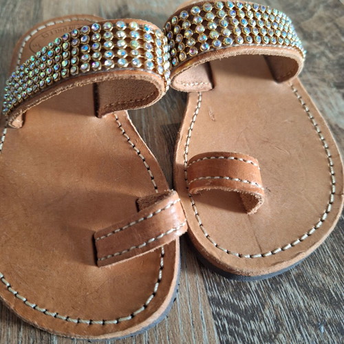 Leather summer sandal No23 with glitter like new