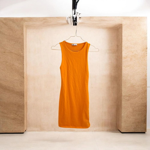 Zara mini sleeveless ribbed dress, orange