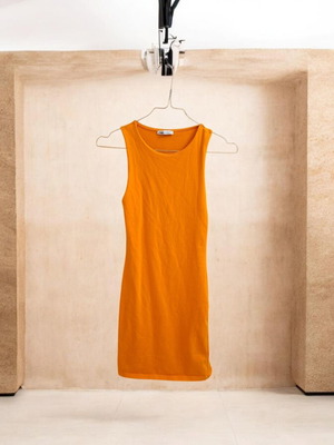 Zara mini sleeveless ribbed dress, orange