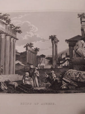 Αθήνα ερείπια χαλκογραφία μεταχειρισμένη 29x22cm