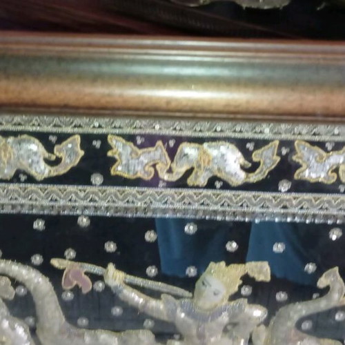 Burmese Embroidered Burma Like New with Warriors and Elephants in Frame