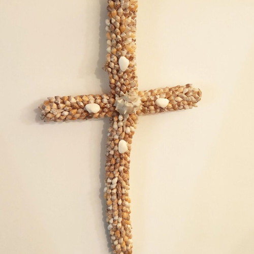 Handmade cross decorated with shells new
