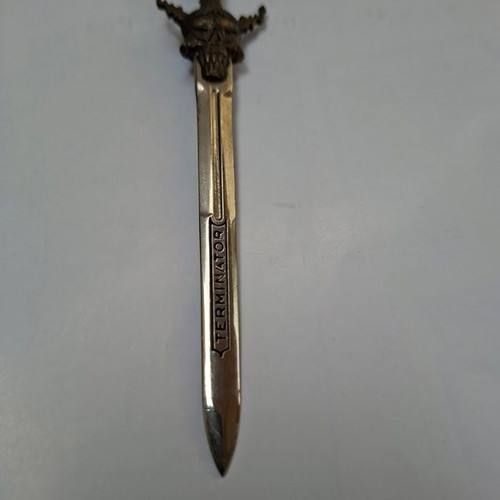 Vintage metal Terminator letter opener, skull handle, 16cm