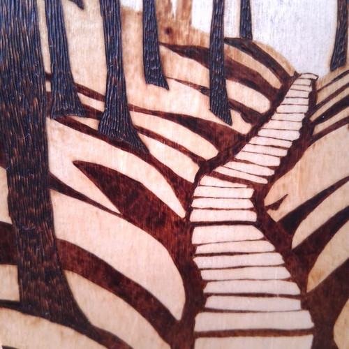 Decorative Handmade Forest Path Woodcut New 16x16 cm