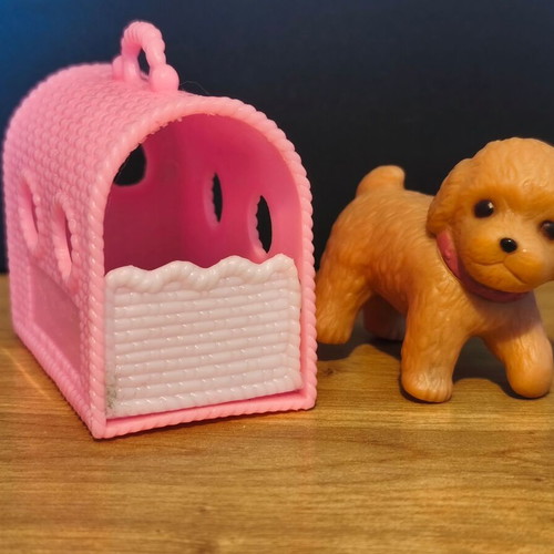 Pink pet carrier and dog toy used, very good condition