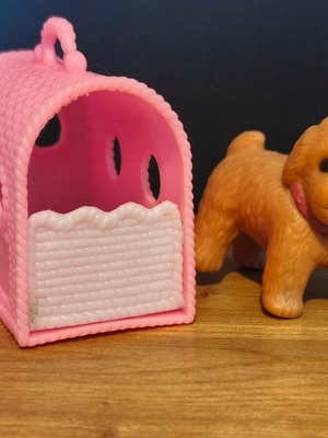 Pink pet carrier and dog toy used, very good condition