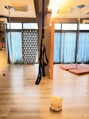 TRX strap used, blue color without ceiling hook