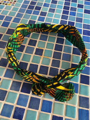 African cotton headband with wire like new, green and yellow