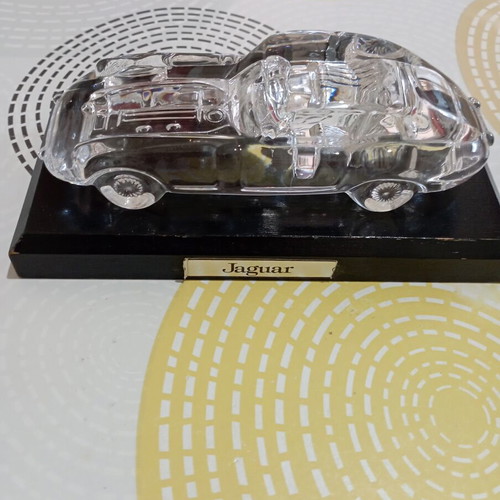 Jaguar crystal car model on wooden base like new