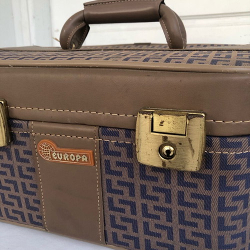 Vintage Europa vanity case used, blue and brown