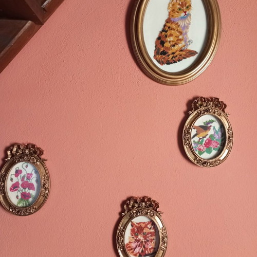 Embroidered frames used, hand-stitched