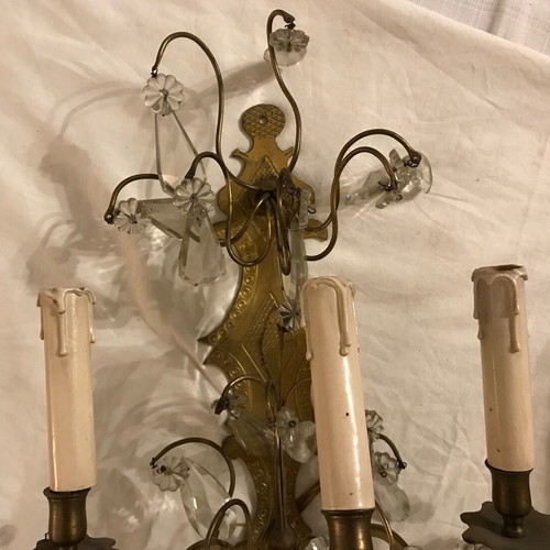 Louis XV style wall lights used with crystals set of 2