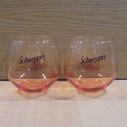 Schweppes soda promotional set of two colored glasses new