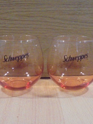 Schweppes soda promotional set of two colored glasses new