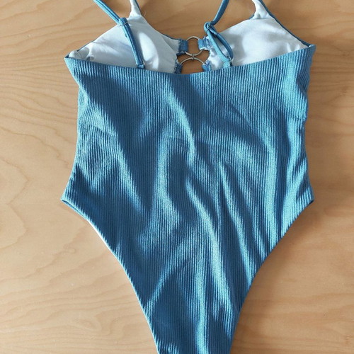 Rib one-piece swimsuit new, size S, blue with rings and shaped slip