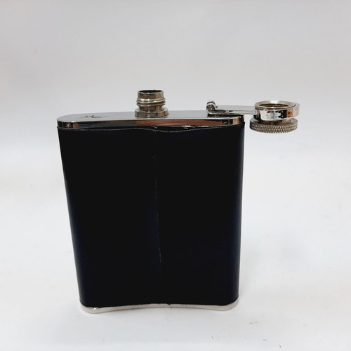 Stainless Steel Flask 6 oz with black leather, Mtel