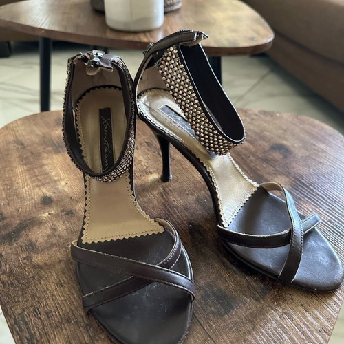 Chaniotakis leather sandals used, brown with rhinestones, size 36