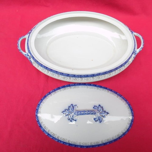 Alfred Meakin porcelain serving platter used, antique Flown Blue