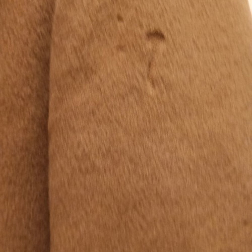 Camel coat with real fur used, signs of wear on sleeve and back