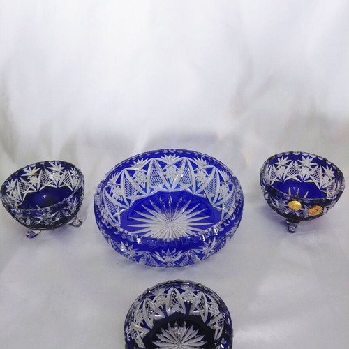 Nachtmann Rom Bleikristall blue bowl, new, Germany 50s