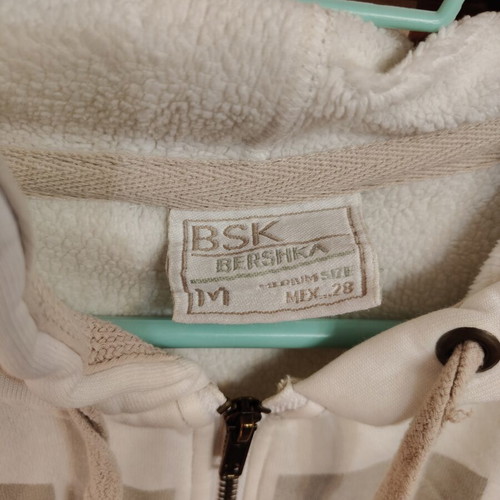 Bershka women's jacket with hood like new, white with print, size M