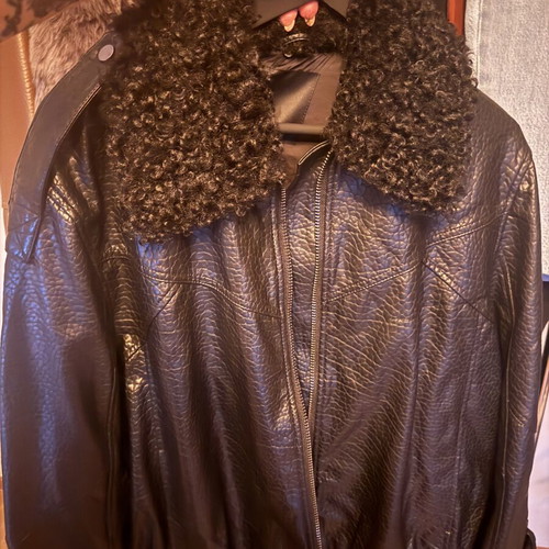 Zara jacket with detachable fur collar, new, black eco leather, size L