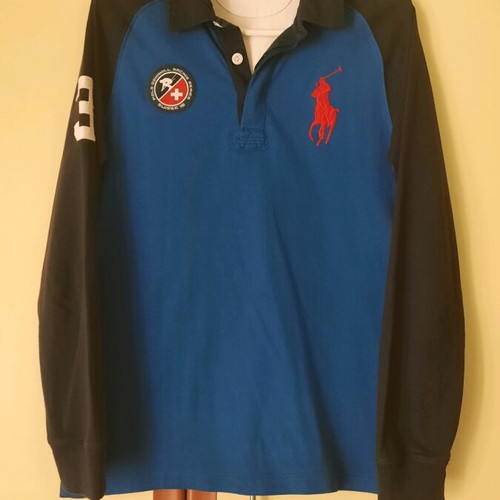 Polo long sleeve Ralph Lauren for boys 14-16 like new, white and blue